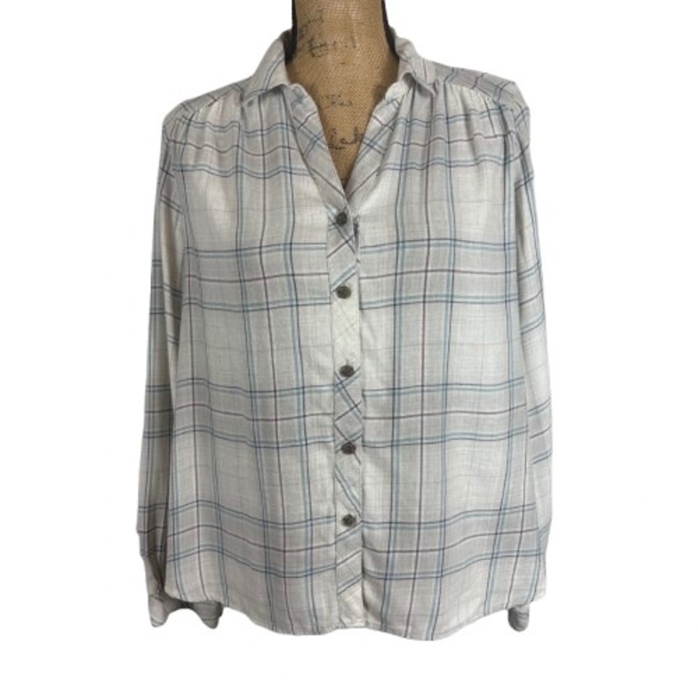 J. Jill Oversized Plaid Flannel Gray Multi Cotton Modal Fall Cabincore Size XS